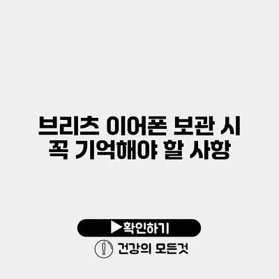 브리츠 이어폰 보관 시 꼭 기억해야 할 사항