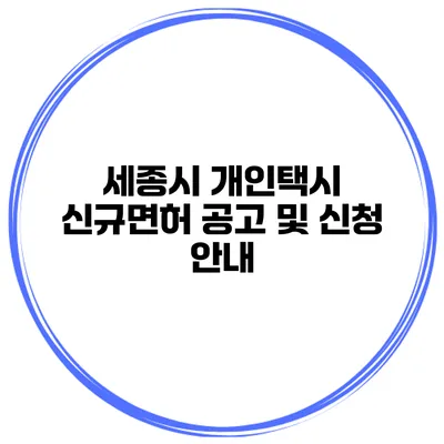 세종시 개인택시 신규면허 공고 및 신청 안내